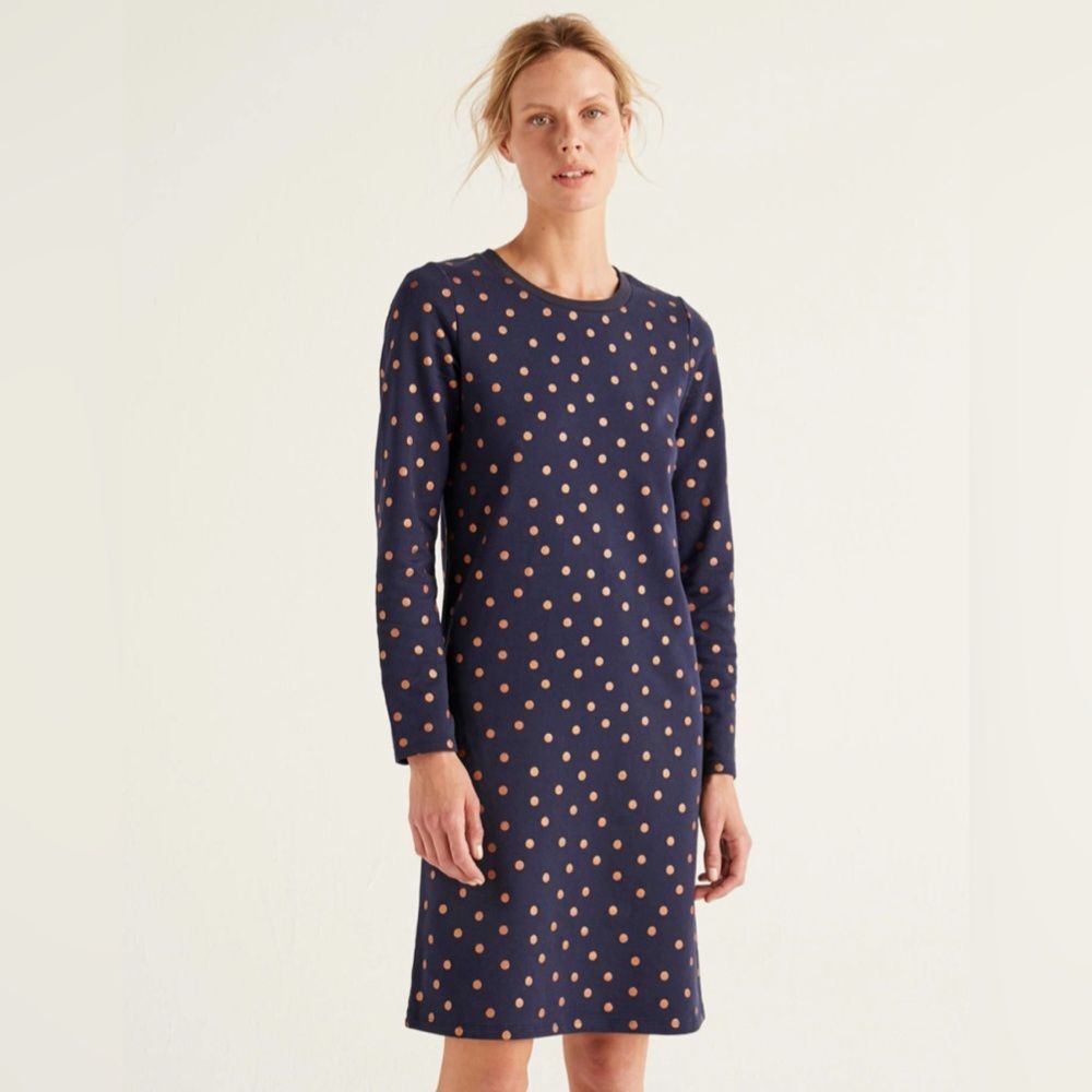Boden sweater shirt  dress size 2 navy bronze polka dots‎ long sleeve office